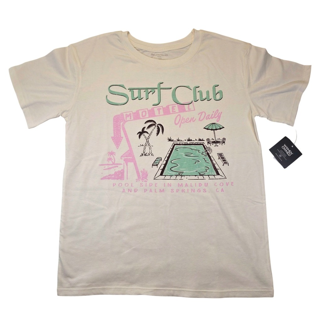 Grayson Threads Girls Surf Club Motel Graphic Tee Cream XL 14 Malibu Palm Spring